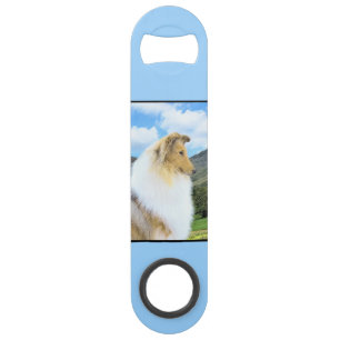 Collie in Mountains (Rough) Painting - Dog Art Bar Key