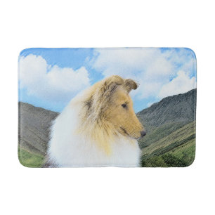 Collie in Mountains (Rough) Painting - Dog Art Bathroom Mat