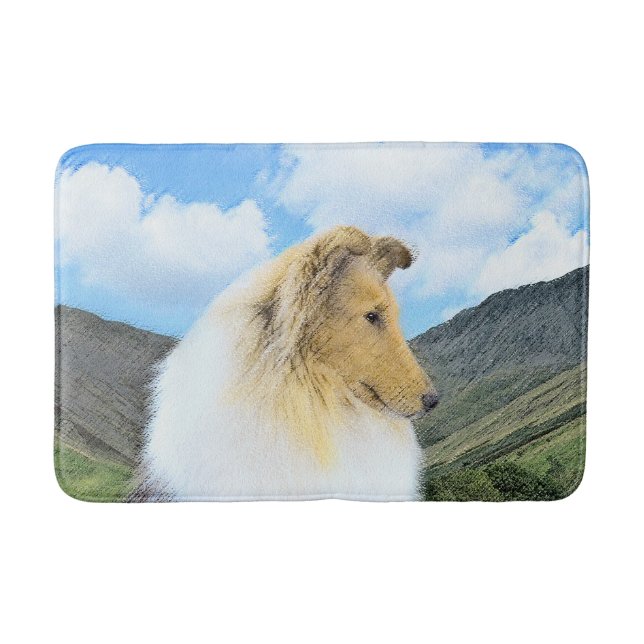 Collie in Mountains (Rough) Painting - Dog Art Bathroom Mat (Front)
