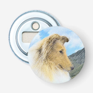 Collie in Mountains (Rough) Painting - Dog Art Bottle Opener