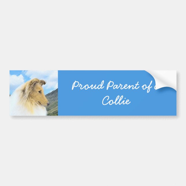Collie in Mountains (Rough) Painting - Dog Art Bumper Sticker (Front)