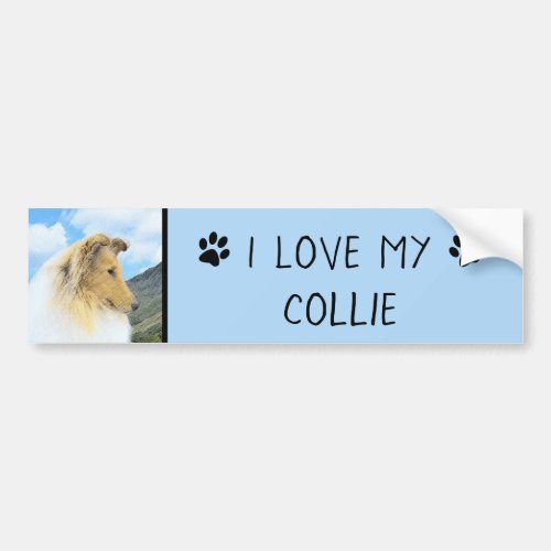 Collie in Mountains Rough Painting _ Dog Art Bumper Sticker
