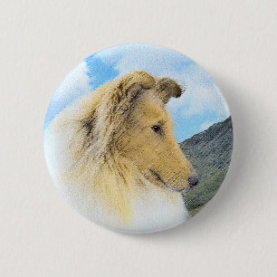 Collie in Mountains (Rough) Painting - Dog Art Button