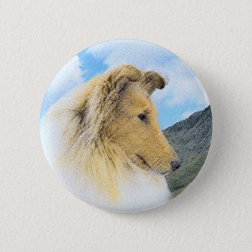 Collie in Mountains Rough Painting _ Dog Art Button