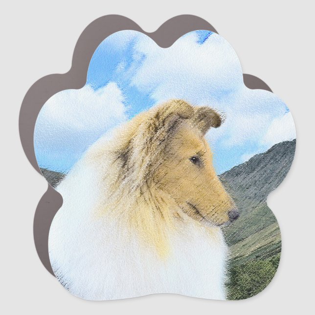 Collie in Mountains (Rough) Painting - Dog Art Car Magnet (Front)