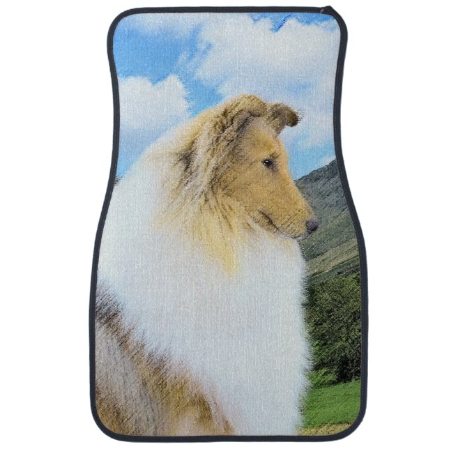 Collie in Mountains (Rough) Painting - Dog Art Car Mat (Front)