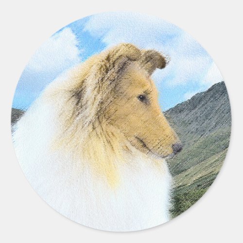 Collie in Mountains Rough Painting _ Dog Art Classic Round Sticker