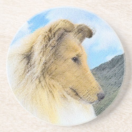 Collie in Mountains Rough Painting _ Dog Art Coaster