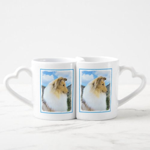 Collie in Mountains Rough Painting _ Dog Art Coffee Mug Set
