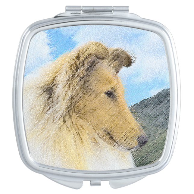 Collie in Mountains (Rough) Painting - Dog Art Compact Mirror (Front)