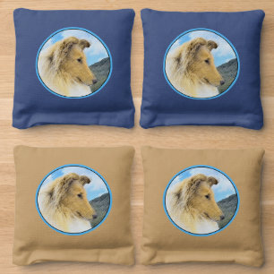 Collie in Mountains (Rough) Painting - Dog Art Cornhole Bags