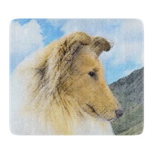 Collie in Mountains (Rough) Painting - Dog Art Cutting Board