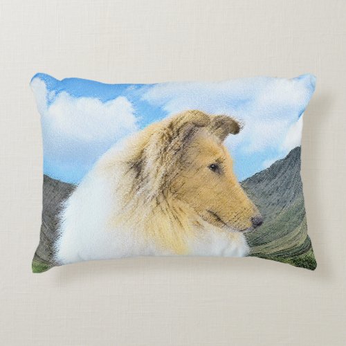 Collie in Mountains Rough Painting _ Dog Art Decorative Pillow