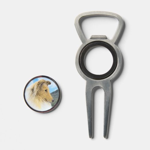 Collie in Mountains Rough Painting _ Dog Art Divot Tool