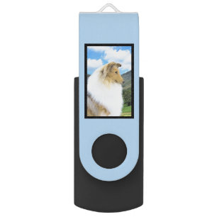 Collie in Mountains (Rough) Painting - Dog Art Flash Drive