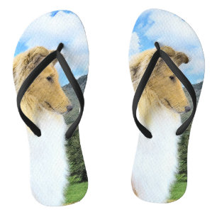 Collie in Mountains (Rough) Painting - Dog Art Flip Flops