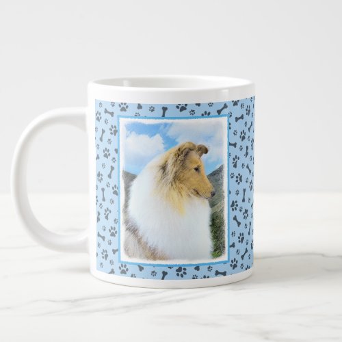 Collie in Mountains Rough Painting _ Dog Art Giant Coffee Mug