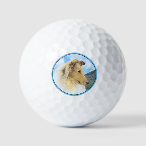 Collie in Mountains Rough Painting _ Dog Art Golf Balls