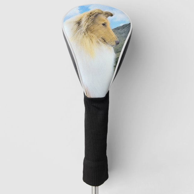 Collie in Mountains (Rough) Painting - Dog Art Golf Head Cover (Front)