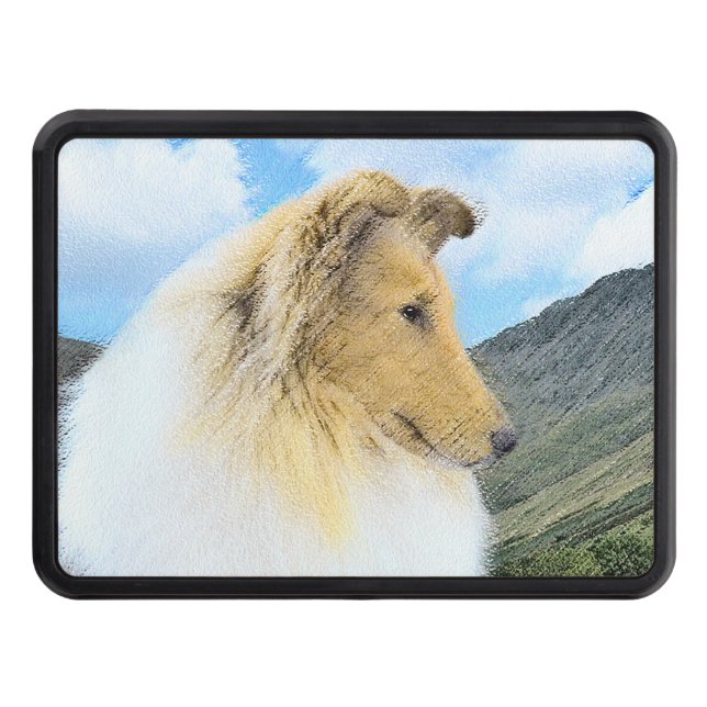 Collie in Mountains (Rough) Painting - Dog Art Hitch Cover (Front)