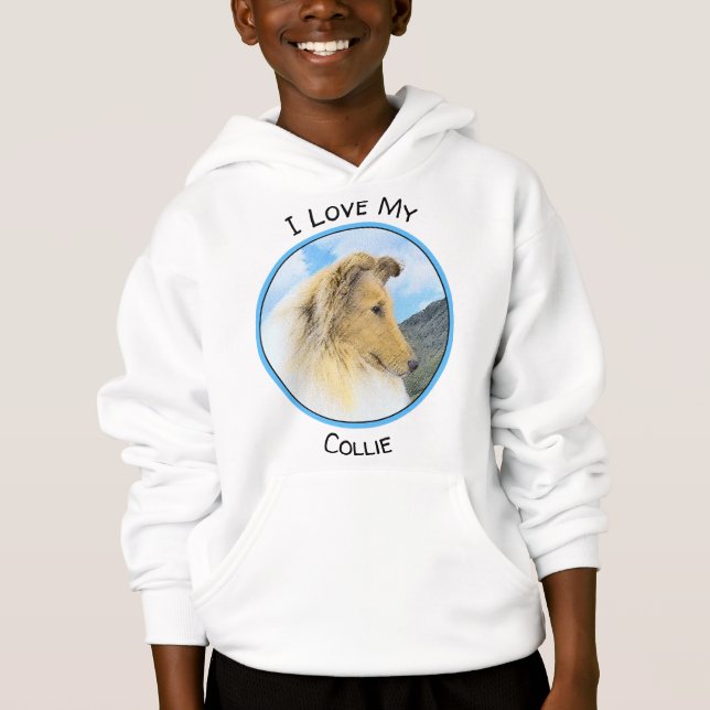 Collie in Mountains (Rough) Painting - Dog Art Hoodie (Front)