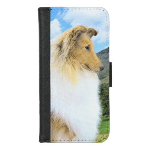 Collie in Mountains (Rough) Painting - Dog Art iPhone 8/7 Wallet Case