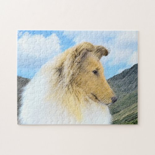 Collie in Mountains Rough Painting _ Dog Art Jigsaw Puzzle