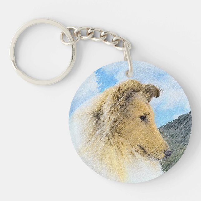 Collie in Mountains (Rough) Painting - Dog Art Keychain (Front)