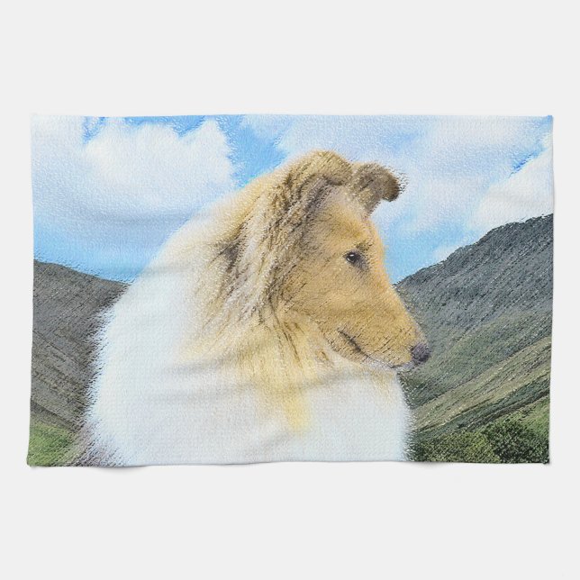 Collie in Mountains (Rough) Painting - Dog Art Kitchen Towel (Horizontal)