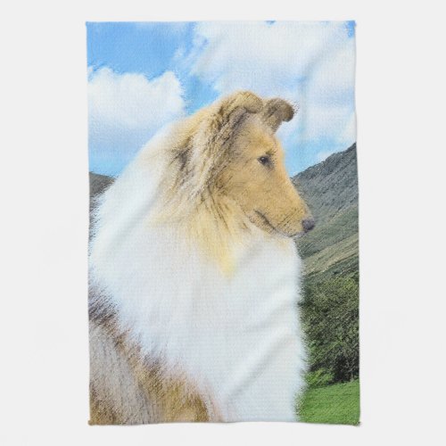 Collie in Mountains Rough Painting _ Dog Art Kitchen Towel