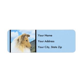 Collie in Mountains (Rough) Painting - Dog Art Label