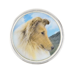 Collie in Mountains (Rough) Painting - Dog Art Lapel Pin