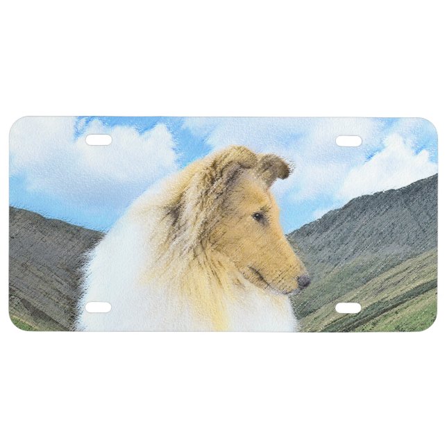 Collie in Mountains (Rough) Painting - Dog Art License Plate (Front)