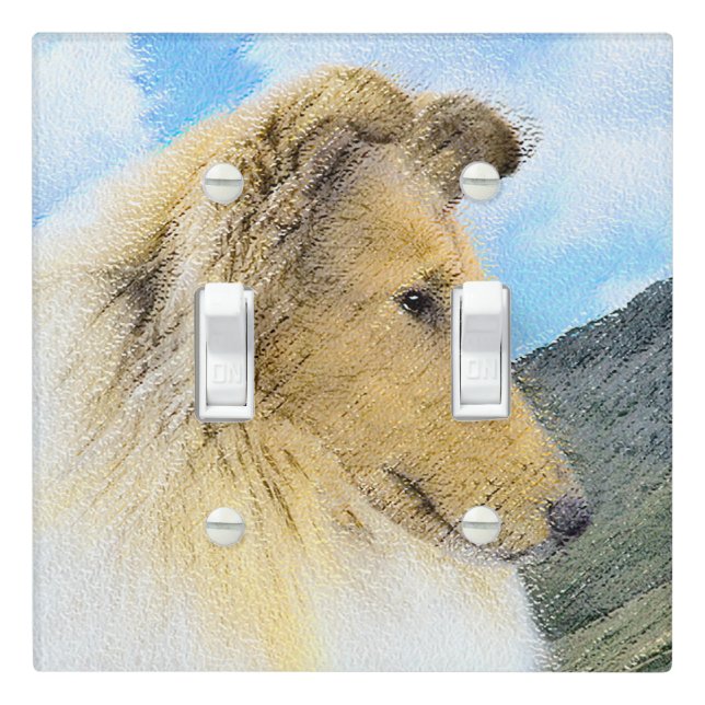 Collie in Mountains (Rough) Painting - Dog Art Light Switch Cover (In Situ)