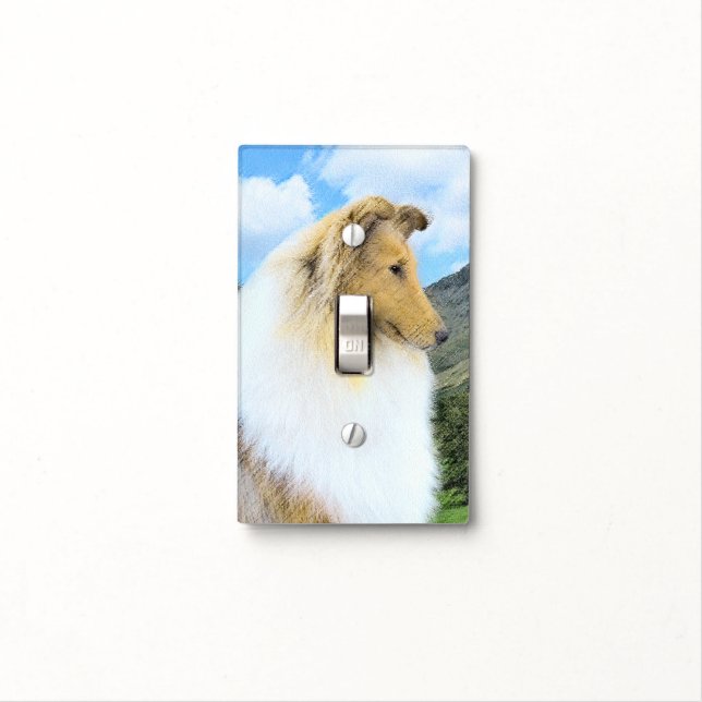Collie in Mountains (Rough) Painting - Dog Art Light Switch Cover (In Situ)