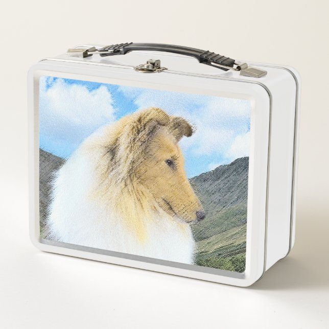 Collie in Mountains (Rough) Painting - Dog Art Metal Lunch Box (Front)