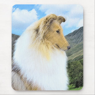Collie in Mountains (Rough) Painting - Dog Art Mouse Pad