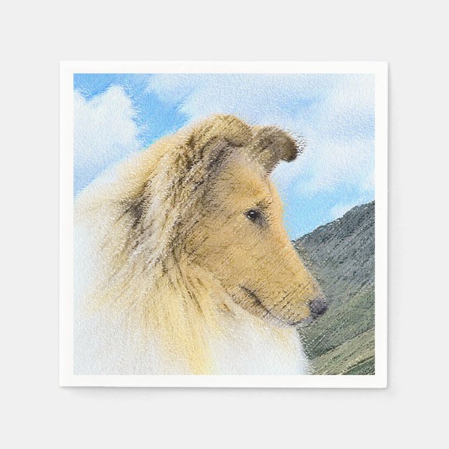 Collie in Mountains (Rough) Painting - Dog Art Napkins (Front)