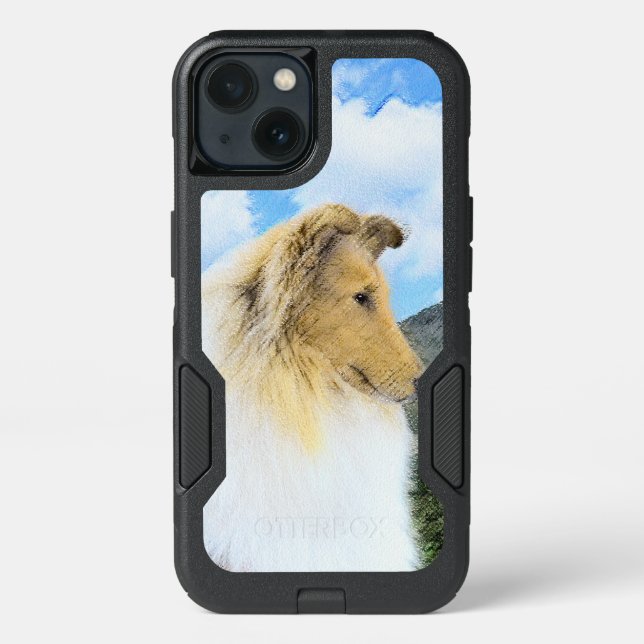 Collie in Mountains (Rough) Painting - Dog Art Otterbox iPhone Case (Back)