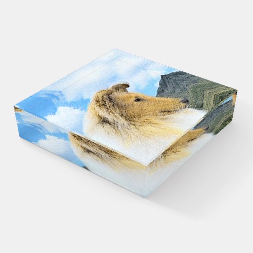 Collie in Mountains Rough Painting _ Dog Art Paperweight