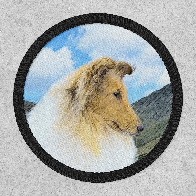 Collie in Mountains (Rough) Painting - Dog Art Patch (Front)
