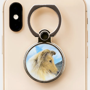 Collie in Mountains (Rough) Painting - Dog Art Phone Ring Stand