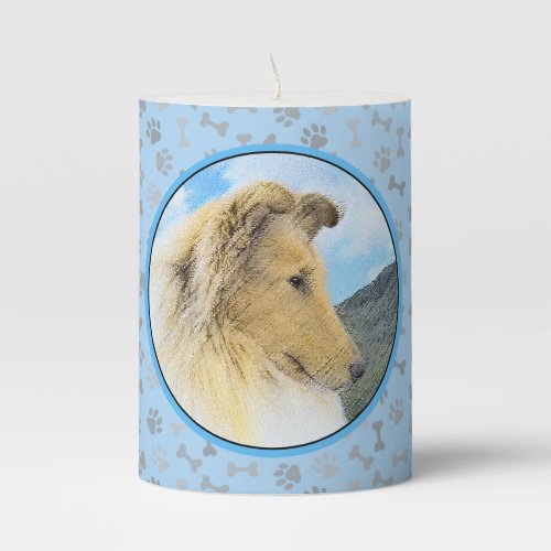Collie in Mountains Rough Painting _ Dog Art Pillar Candle