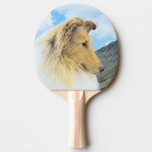 Collie in Mountains (Rough) Painting - Dog Art Ping Pong Paddle