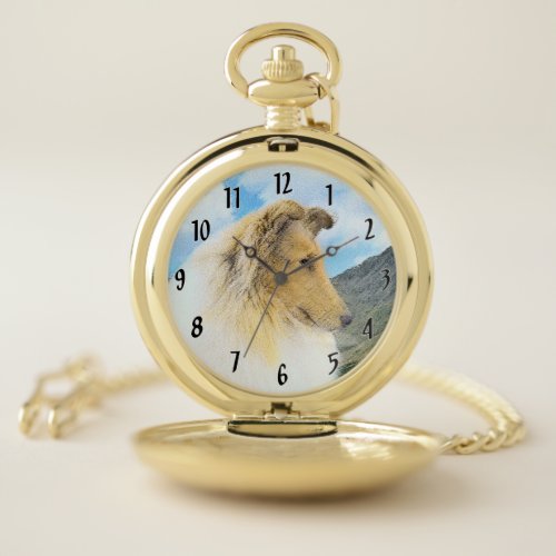 Collie in Mountains Rough Painting _ Dog Art Pocket Watch