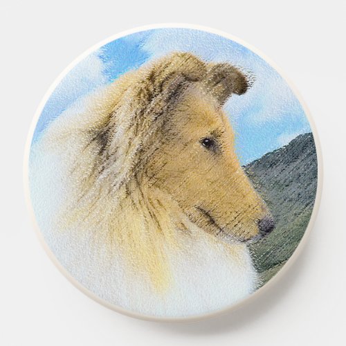 Collie in Mountains Rough Painting _ Dog Art PopSocket