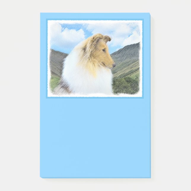 Collie in Mountains (Rough) Painting - Dog Art Post-it Notes (Front)