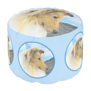Collie in Mountains (Rough) Painting - Dog Art Pouf