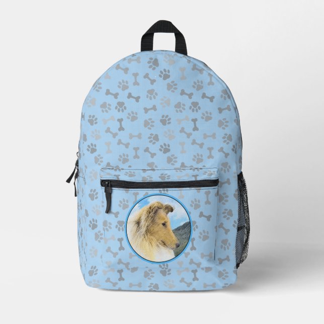 Collie in Mountains (Rough) Painting - Dog Art Printed Backpack (Front)