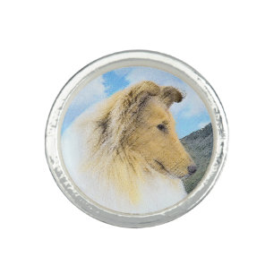 Collie in Mountains (Rough) Painting - Dog Art Ring